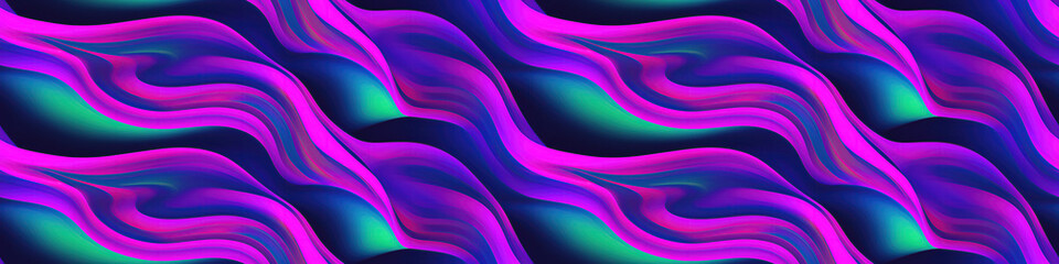wavy seamless pattern texture with neon gradient multicolored curved waves on bright holographic background