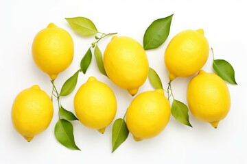 Composition of fresh lemons on a white background