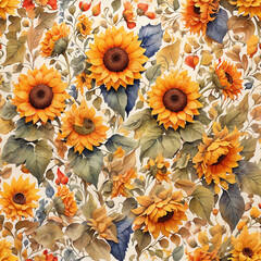 Watercolor painting Sunflower pattern