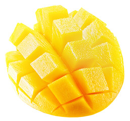 tasty mango slices isolated on the white background. Clipping path - obrazy, fototapety, plakaty