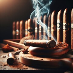 smoking cigar with smoke - obrazy, fototapety, plakaty