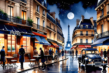 the night view of Paris. Generative AI,