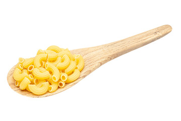 Uncooked macaroni pasta in the spoon