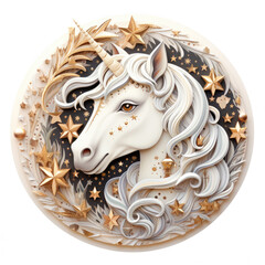 Horse head in circle frame on white background. 3D rendering