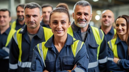 Group of workers with workplace, confident women at work, teamwork concept - obrazy, fototapety, plakaty