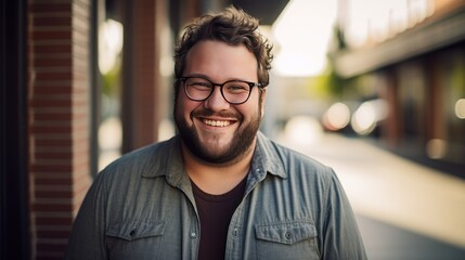 Fototapeta premium A cheerful man with a lifestyle, a chubby man, emotions on a man's face