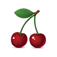 Cherries on White Background. Realistic 3d Icon. Vector
