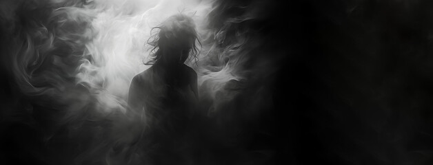 mental disorder abstract dark depressive image. copy space. black and white illustration - obrazy, fototapety, plakaty