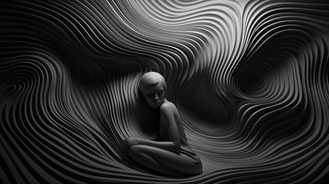 mental disorder abstract dark depressive image. copy space. black and white illustration