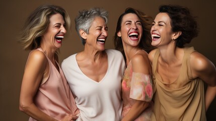 Portrait of Female models of different ages laughing happily in the studio 