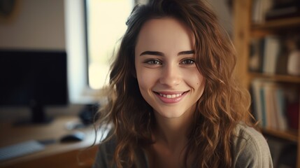 Close-up portrait of a smiling brunette woman