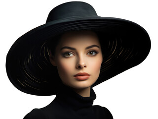 portrait of a woman in a hat isolated on transparent background