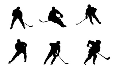 ice hockey silhouettes set