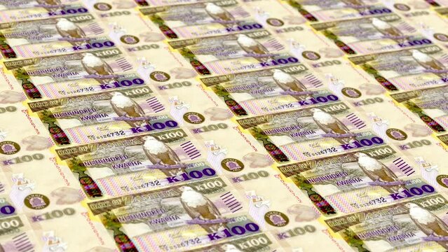 Zambia Zambian Kwacha 100 Banknotes Money Printing House, Printing One Hundred Zambian Kwacha, Printing Press Machine Print out Zambian Kwacha, Being printed by currency press machine 100 Zambian