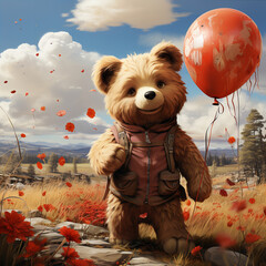 Teddy bear's Valentine's adventure in a rose garden