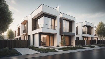 Modern modular private townhouses. Residential architecture exterior