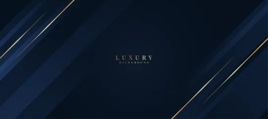 Poster Luxurious dark blue background with sparkling gold and glitter. modern elegant abstract background © Flookker