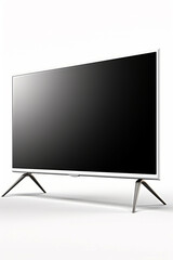 Naklejka premium Flat screen tv sitting on top of metal stand with black screen.