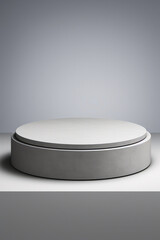 White round object sitting on table with gray background.