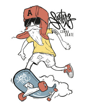 Hipster skater, graffiti hand-drawn vector design