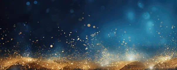 Fotobehang golden christmas glitter on blue background banner © krissikunterbunt