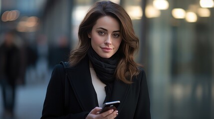 pretty businesswoman using smart phone, confident woman, woman with lifestyle