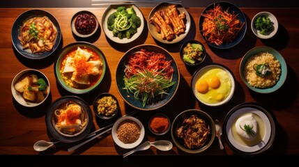 Health concept,Korean foods served on a dining table.food collection