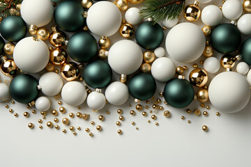 Christmas decoration with baubles on white background. 3d rendering