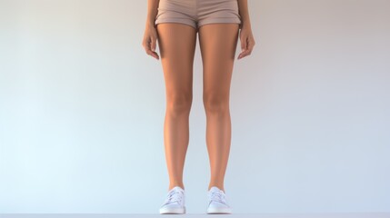 Portrait of legs of a shapely woman, healthy woman, woman against a white background.