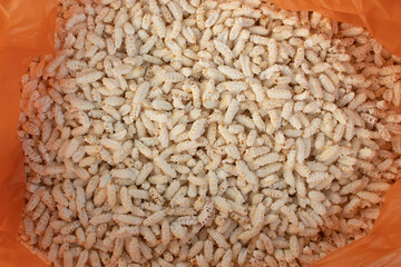 close up of kheel or murmura for sale at a market stall