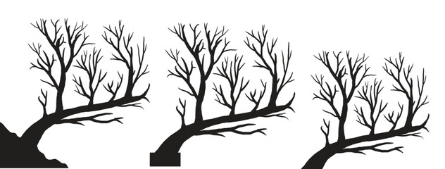 Black Branch Tree vector. silhouette of a bare tree. silhouette of dead tree vector illustration. silhouette of trees and branches without leaves. Bare Tree silhouette.	 - obrazy, fototapety, plakaty