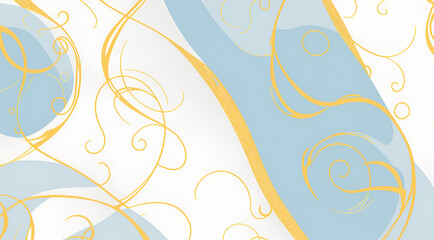 This image shows a seamless pattern of blue and yellow swirls on a white background. The swirls are made up of a variety of shapes and sizes