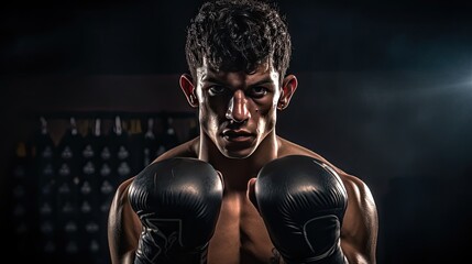 Fototapeta na wymiar Angry Athlete Boxing in Gym with Determination and Strength