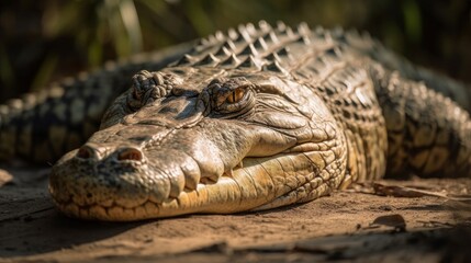Fototapeta premium A crocodile basking in the sun AI generated illustration
