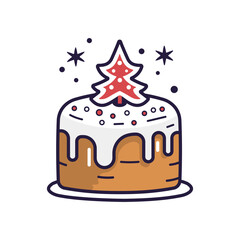 Cake with snowflakes and christmas tree. Vector illustration.