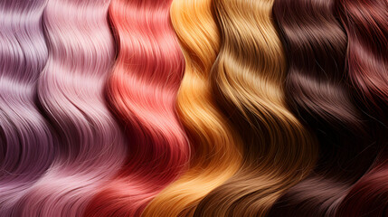 Hair Colors Palette. Close-up, top view of colorful professional dyes in hair salon. Generative AI. - obrazy, fototapety, plakaty
