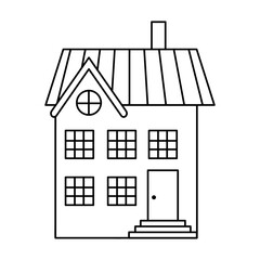 Cute scandinavian doodle house. Dutch canal linear home. Traditional architecture of Netherlands, Belgium and Amsterdam. Hand drawn vector illustration isolated on white background.