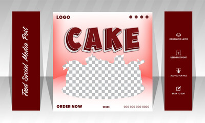 Chocolate cake Food promotional social media banner design template. - obrazy, fototapety, plakaty
