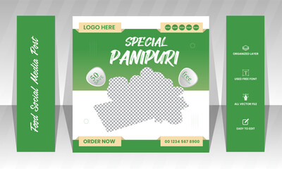 panipuri Food social media banner design template. instagram fast food menu social media post vector illustration.