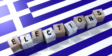 Greece - elections concept - wooden blocks and country flag - 3D illustration
