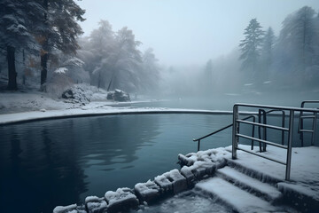 Naklejka premium Ice swimming place, ideal conditions for winter swimming, winter scenery, seasonal sport activity, generative ai