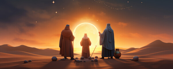 le voyage des rois Mages dans le désert - illustration 3D