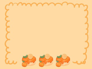 frame with orange cake on orange background 