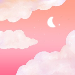 pink peach pastel background with clouds and moon