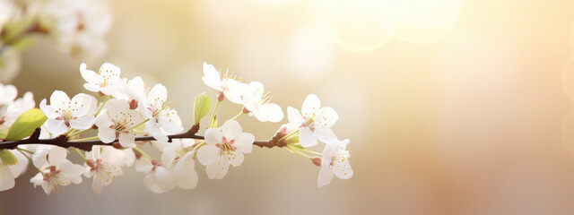 White spring blossom on soft background with copy space