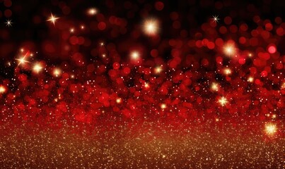 Abstract Bokeh Design, Black Red Gold Glitter Display Background Is Black At the Top and turns into red glitter which fades into fine gold glitter, sparkle, wallpaper, romantic Valentine's day concept