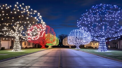 A comparison between residential and commercial holiday light installations, symbolizing the diverse settings for professional services