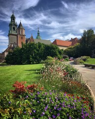 Wawel Royal Castle and the garden in Kraków, Poland, July 2018