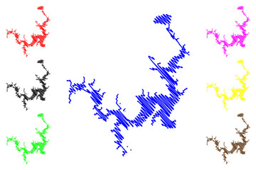 Lake Texoma Reservoir (United States of America, North America, us, usa, Texas and Oklahoma) map vector illustration, scribble sketch Denison Dam map