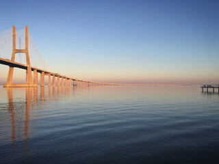Fototapeta na wymiar Vasco da Gama Bridge over the Tagus river near Lisbon, Portugal, December 2017